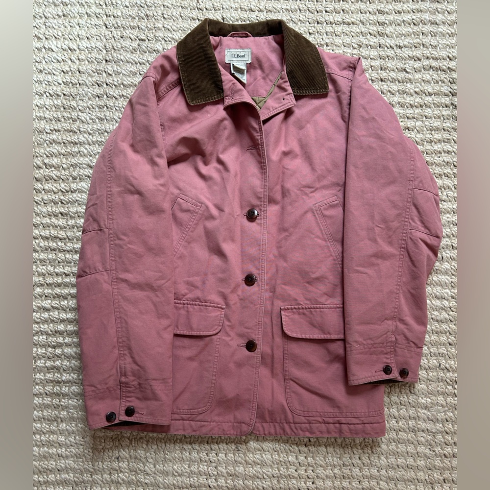 L.L.Bean Vintage 1990's Brown Corduroy 100% Cotton Pink Barn Chore Coat Sz L